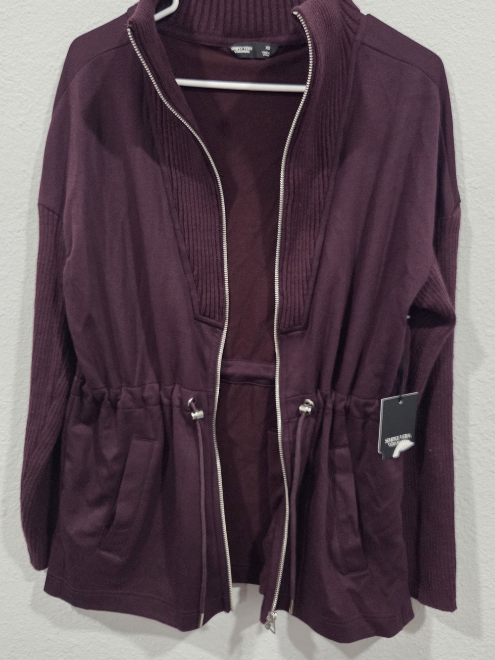 Simply Vera Vera Wang Zip-Front Drawstring Jacket in Deep Plum